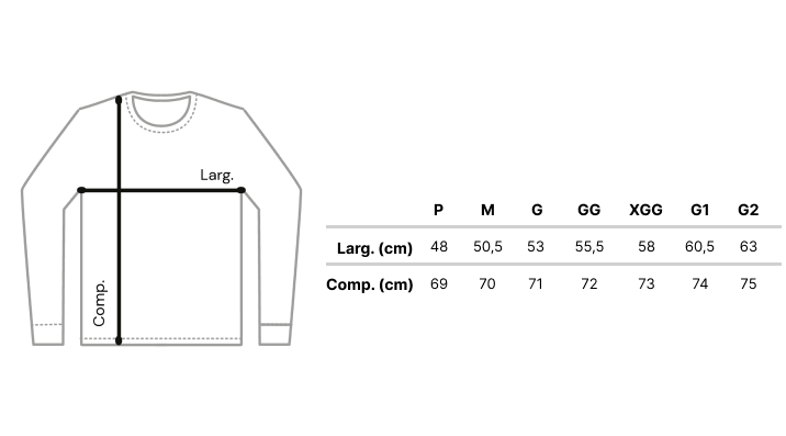 Imagem da tabela de medidas de Camisa Manga Longa Dry Sport UV