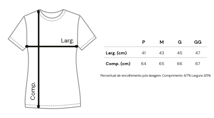 Imagem da tabela de medidas de Camiseta Feminina Fernanda Massotti - Sem esforço