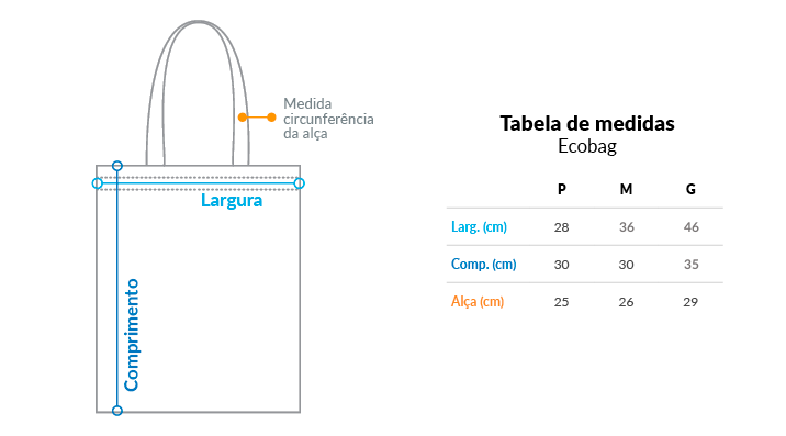 Imagem da tabela de medidas de Ecobag Fernanda Massotti - Antepassados