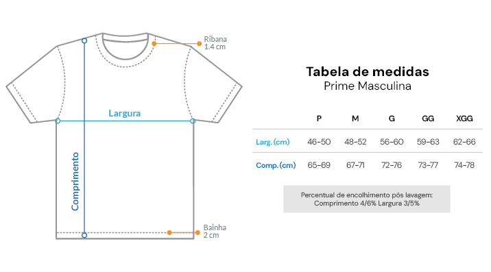 Imagem da tabela de medidas de Camisa Contra Preconceito